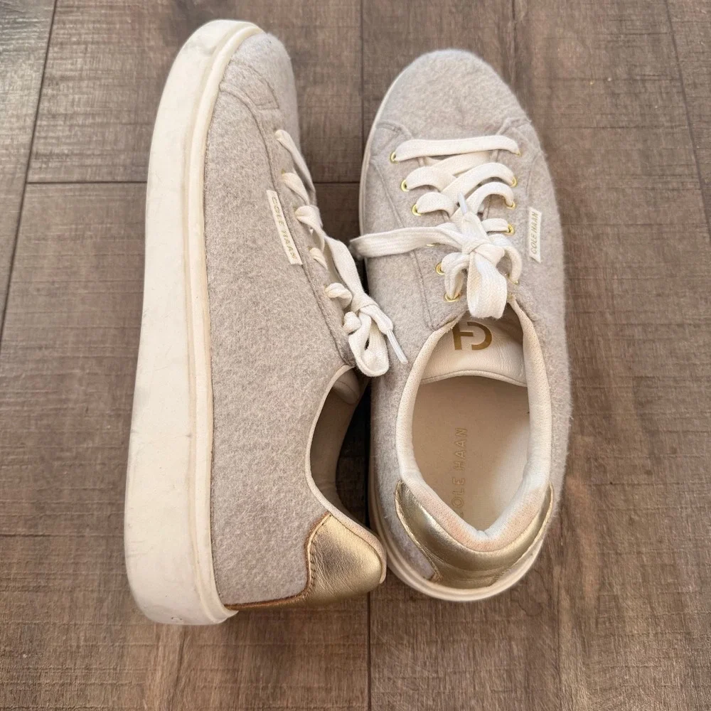Cole Haan Grand Crosscourt‎ Wool Sneakers Beige Gold School Women 9.5 B Preppy
